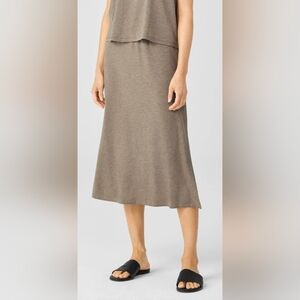 Eileen Fisher Tarragon long skirt elastic waist side slit 34" length sz S